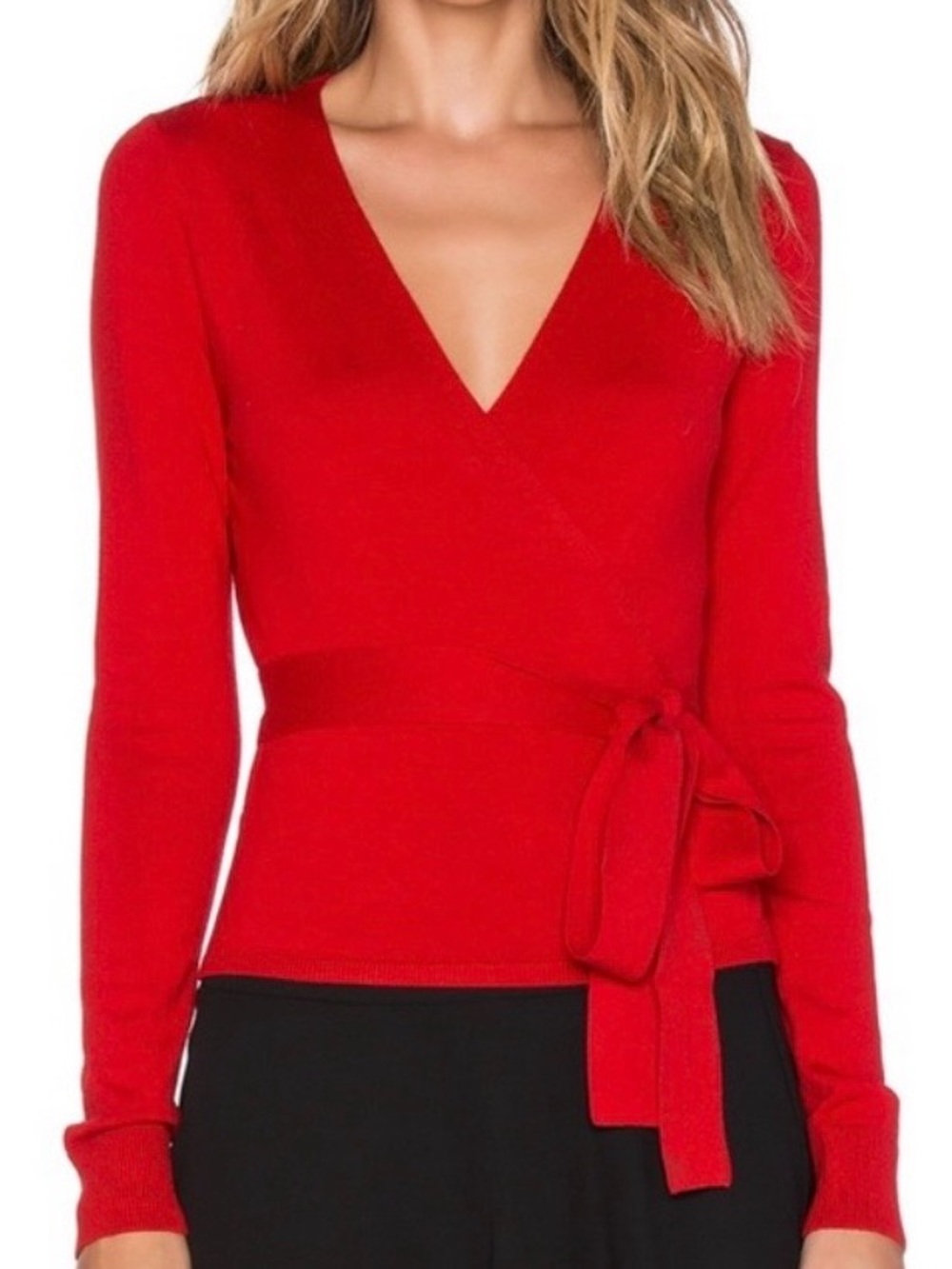 DVF red wool ballerina wrap sweater size small